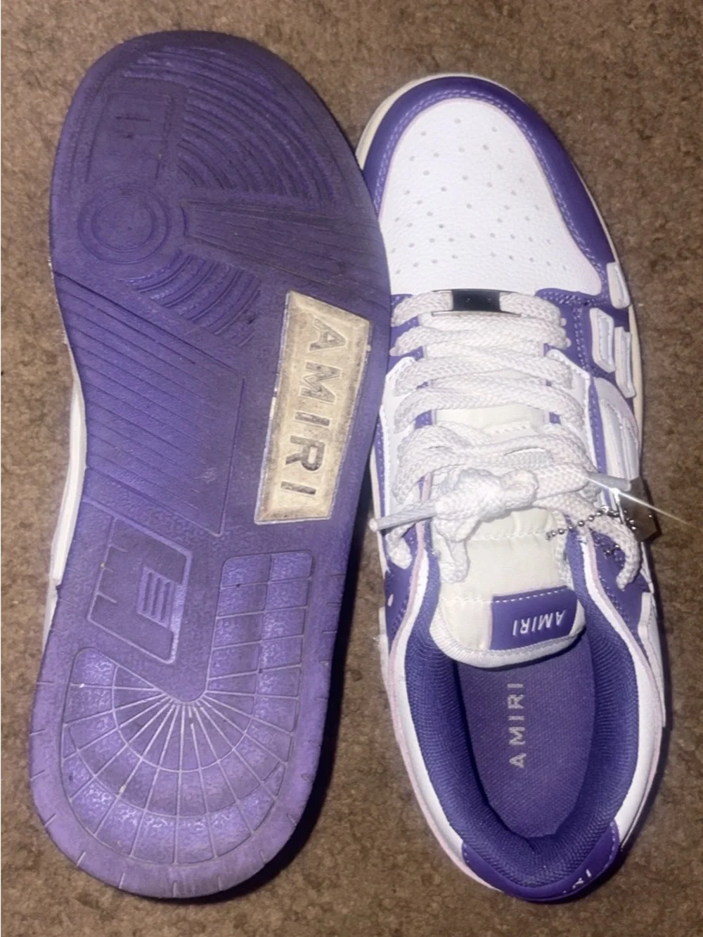 AMIRI Men's Low-Top Leather Sneakers - White & Purple Accent